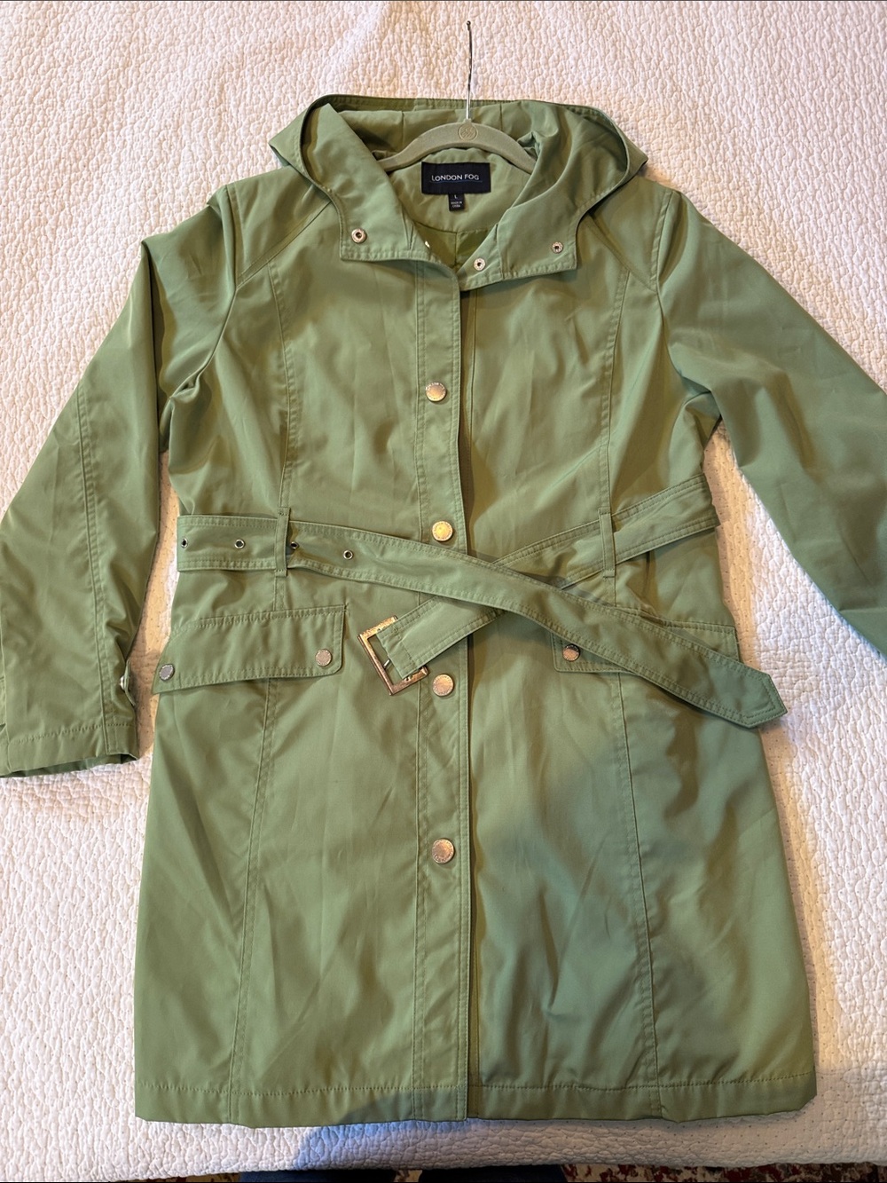 London Fog Sage Green Hooded Trench with Belt